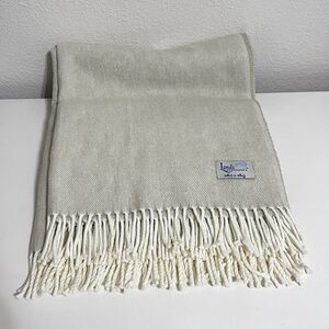 Lands Downunder Italian Herringbone Fringed Beige Throw Blanket Soft Italy